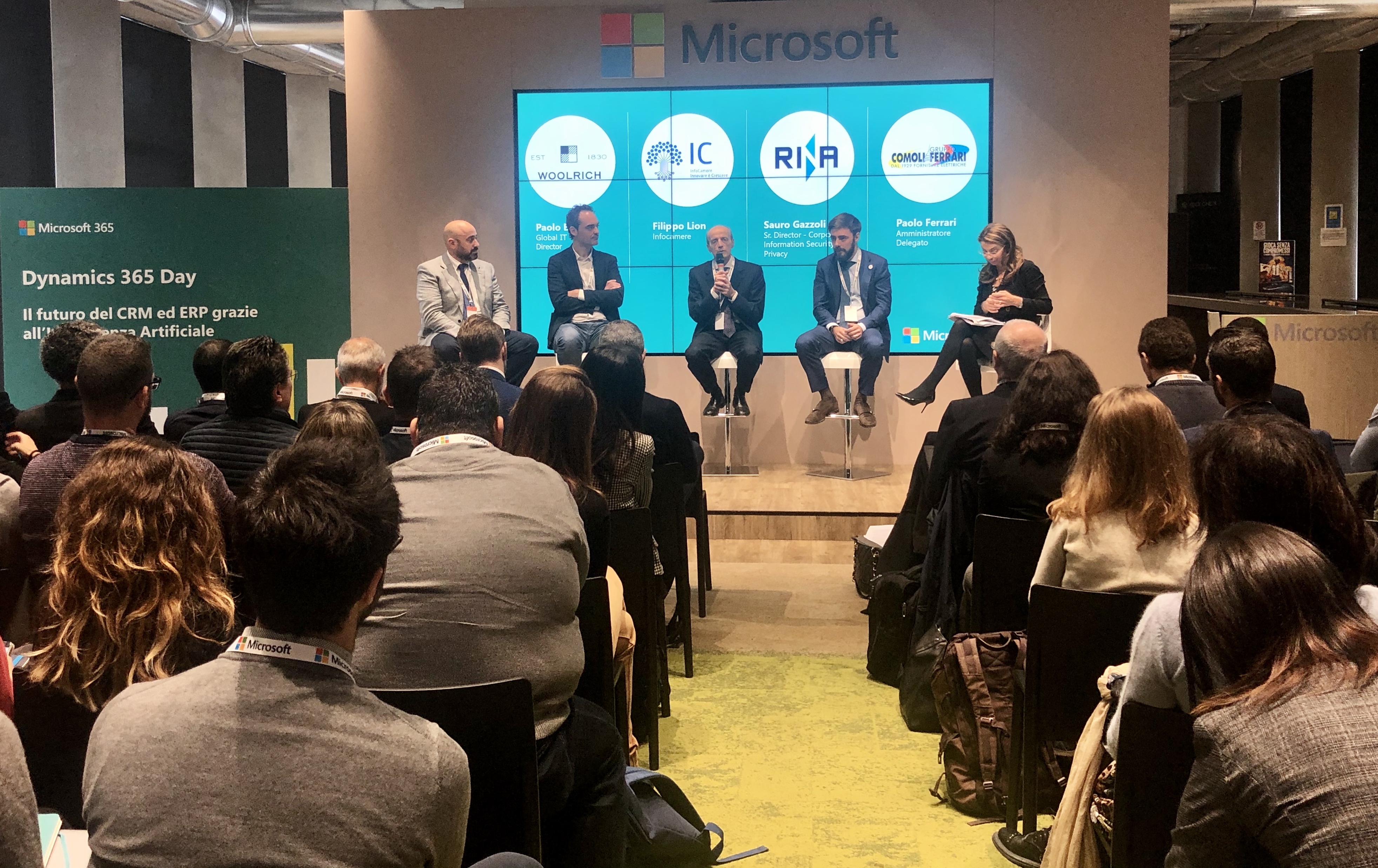 Microsoft Dynamics 365 Days Milano 7 novembre Tavola Rotonda Clienti Woolrich, RINA, Infocamere e Comoli Ferrar