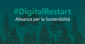 Digital restart poster showing silhouettes of trees