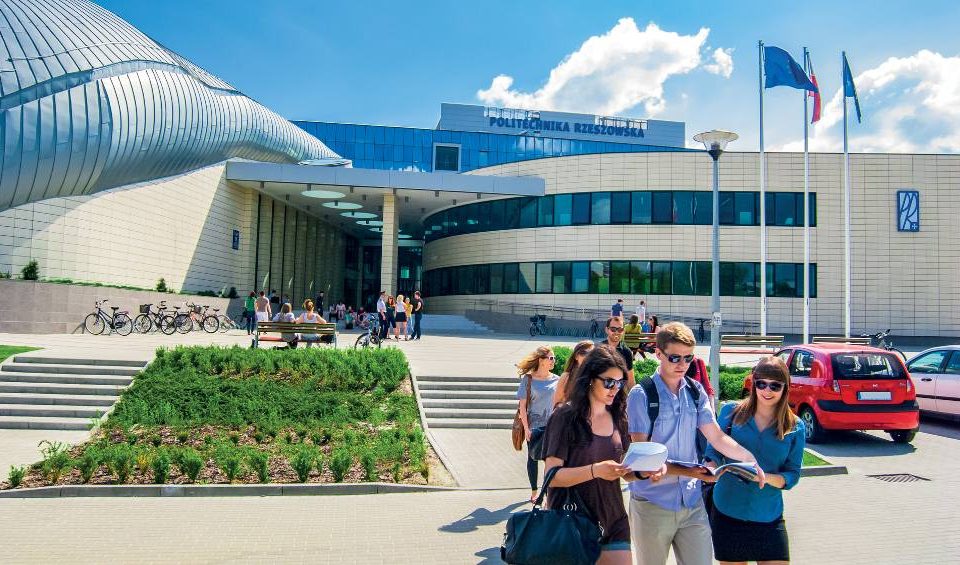 modern building with people in the front