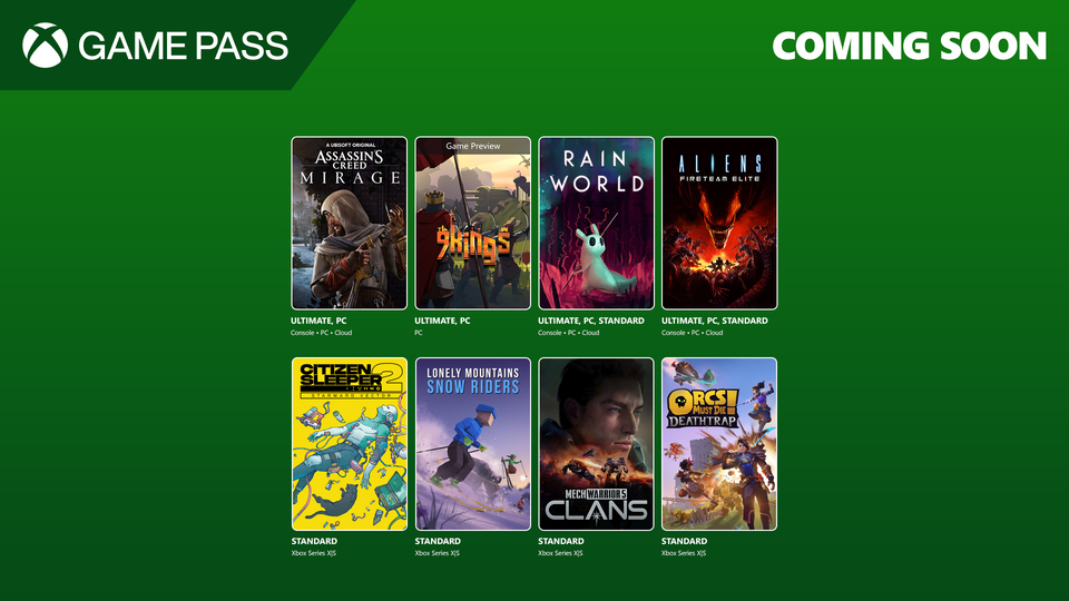 Próximamente en Xbox Game Pass: Assassin's Creed Mirage, 9 Kings (Game Preview), Rain World y muchos más
