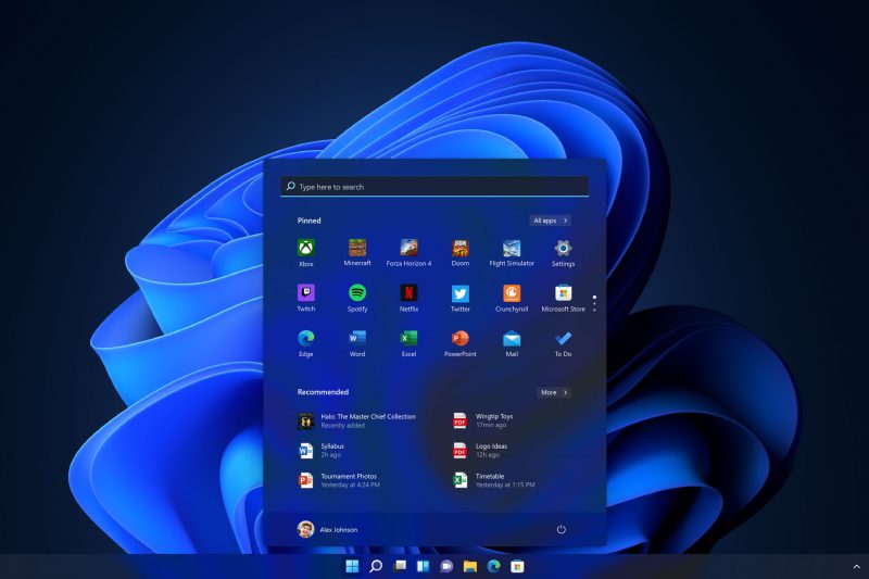 Screenshot of Windows 11 start screen in dark mode