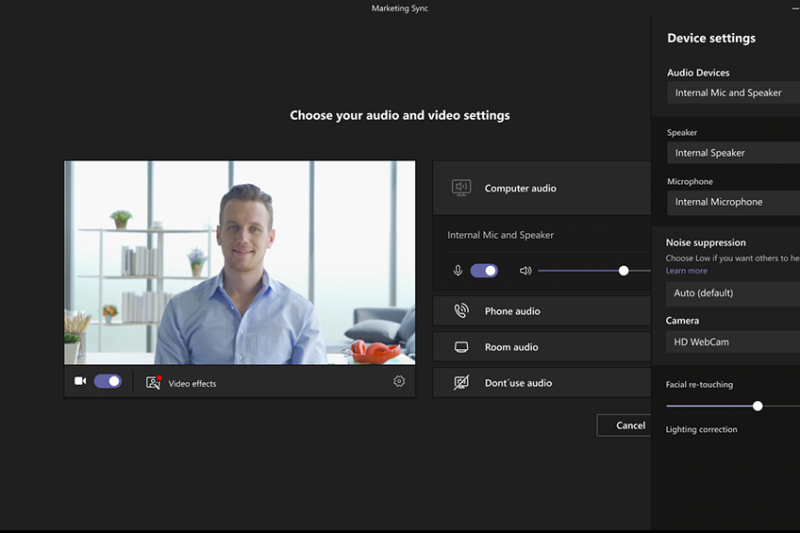 The Teams meeting pre-join screen shows a man smiling