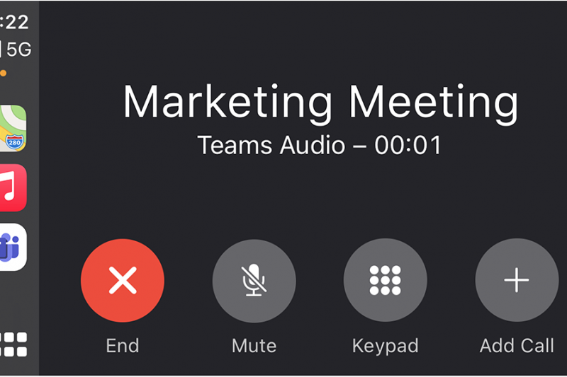 A screenshot showing the Teams application on Apple CarPlay