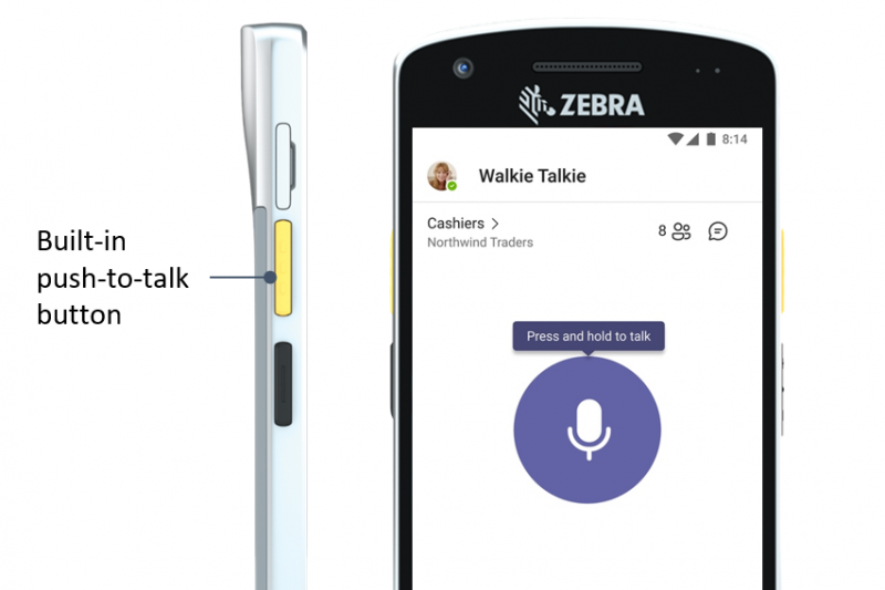  A screenshot of the Teams Walkie Talkie app on a Zebra hand-held device