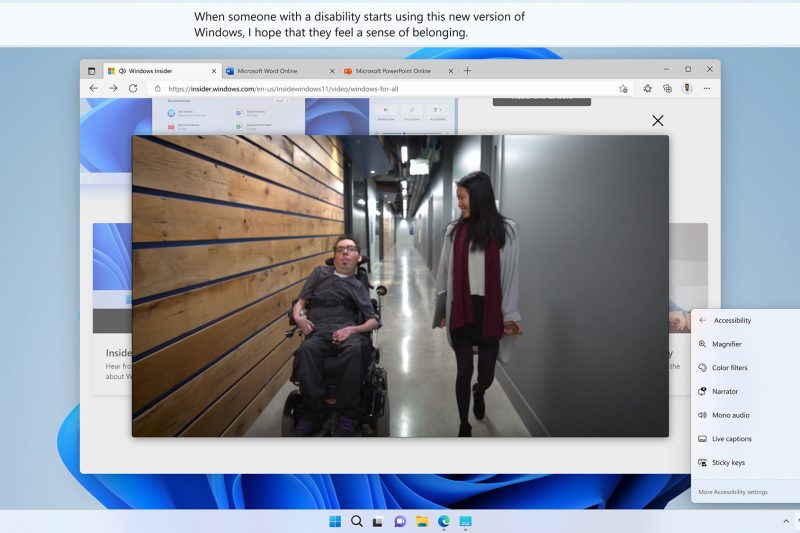 Screenshot of a video playing within a Microsoft Edge window with a live caption banner at the top of the screen synced to the video.
