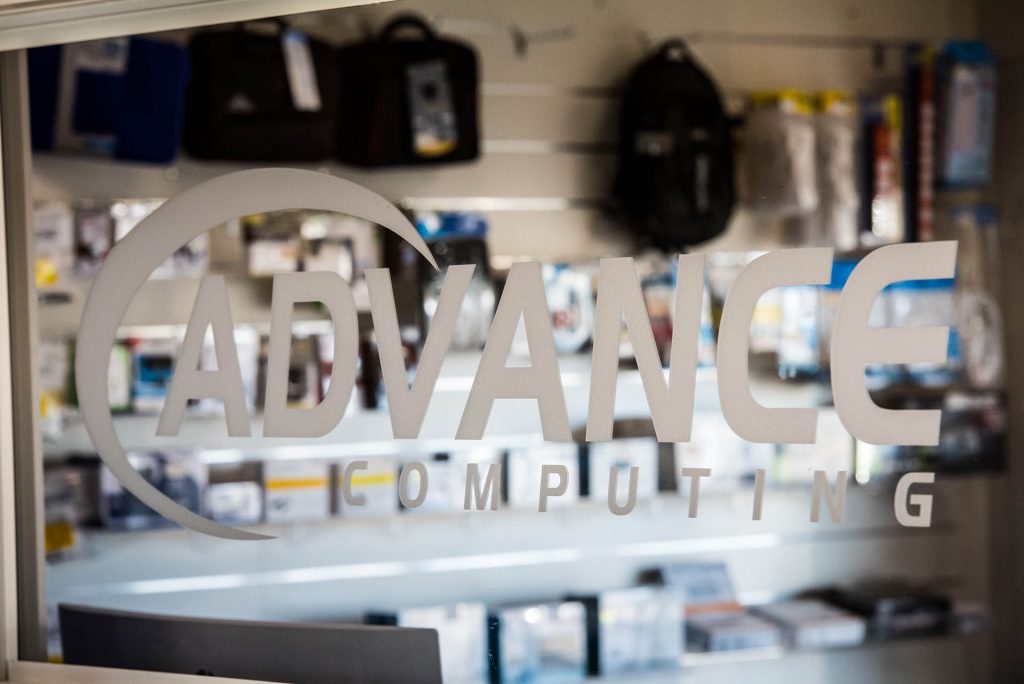 Advance Computing sign on a window