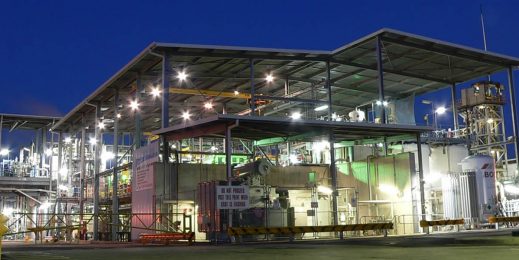 Industrial work site at night