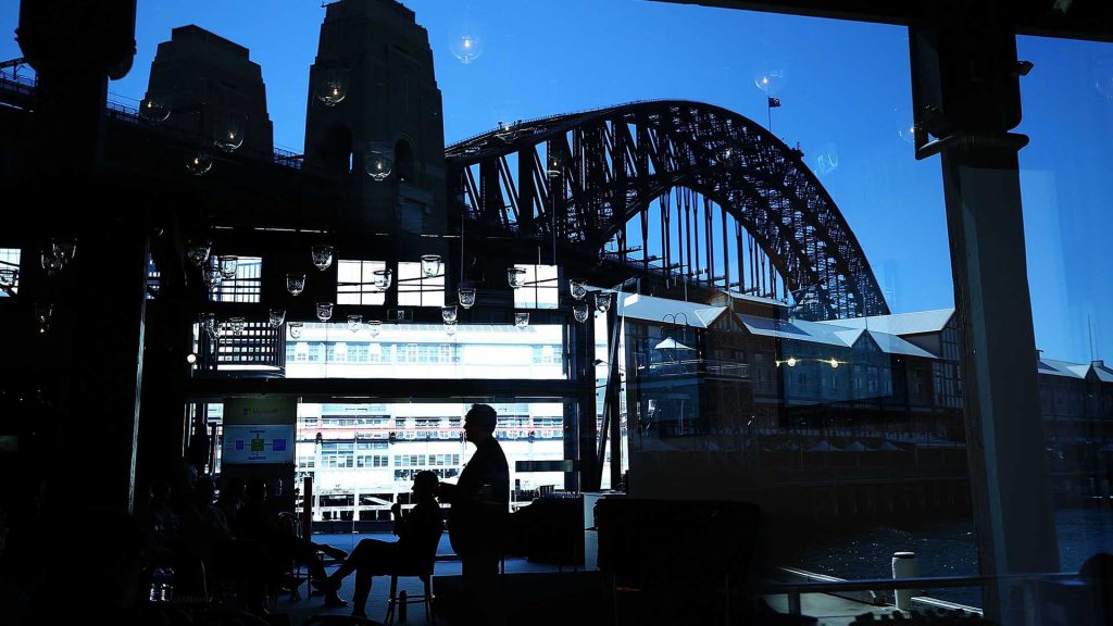 Blue sky behind the Sydney Harbour Bridge.