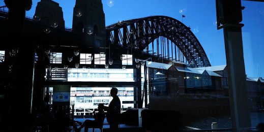 Blue sky behind the Sydney Harbour Bridge.