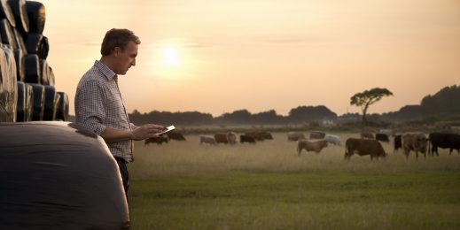 Queensland farmer checking his cattle on a mobile device