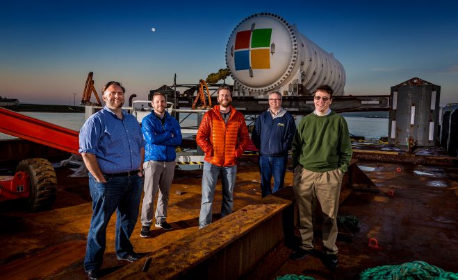Microsoft's Project Natick team photographed at the launch site in the city of Stromness on Orkney Island, Scotland on Sunday May 27, 2018. (Photography by Scott Eklund/Red Box Pictures)