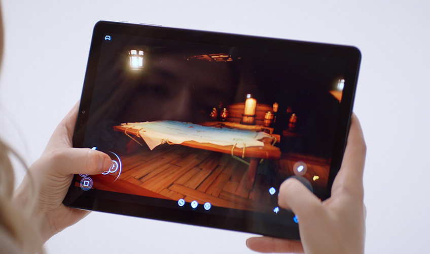 A game runs via Project xCloud with a prototype touch overlay.