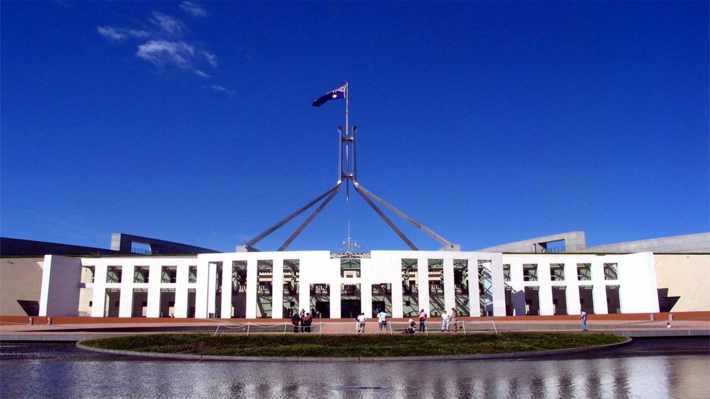 australian parliament house on sunny day