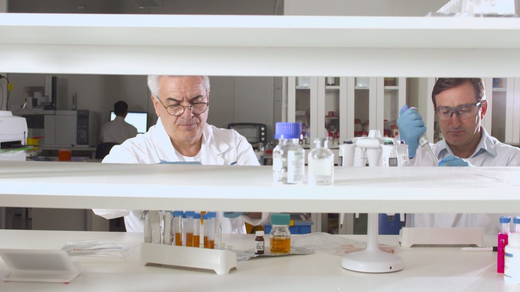 Clinical researchers working in a lab