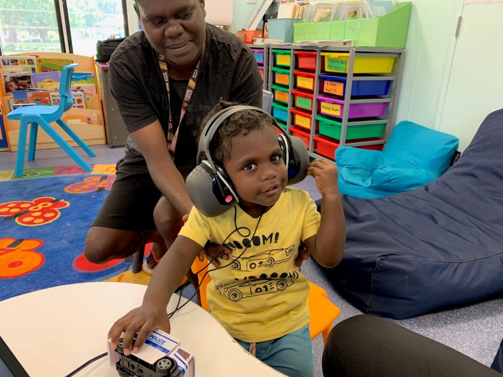 A young Aboriginal child undergoing a hearing assessment