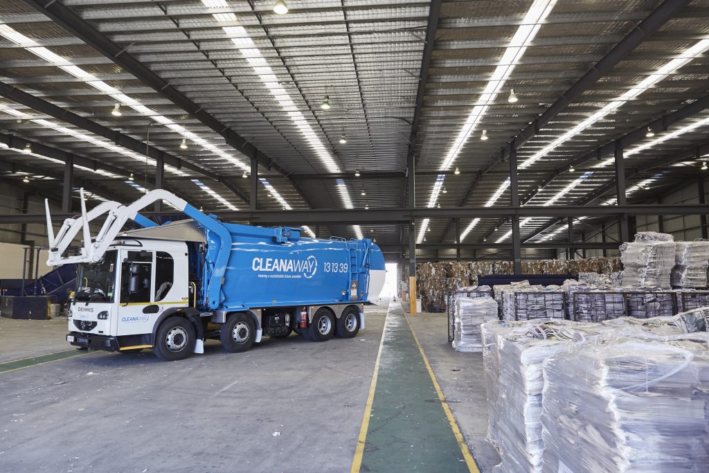 Cleanaway truck in warehouse