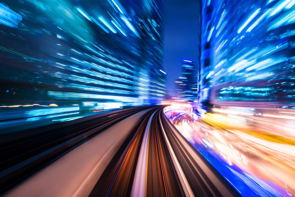 Train lights through city