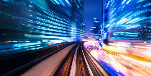 Train lights through city