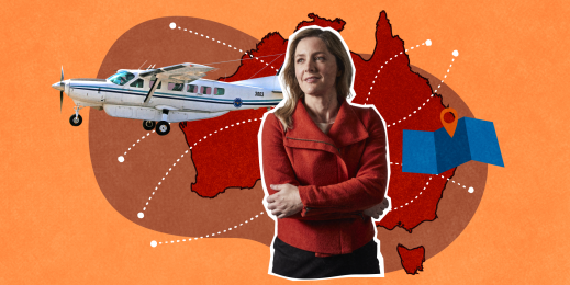 Graphical overlay of Fiona with airplane and map of Australia