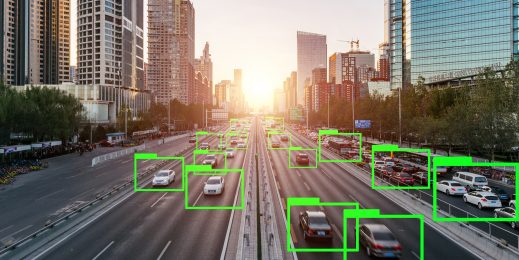 Illustration of AI and CCTV using machine learning to track vehicles
