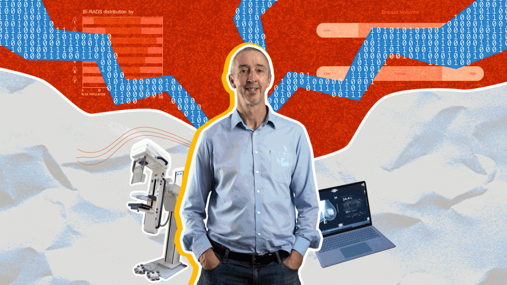 Ralph Highnam standing infront of animated elements