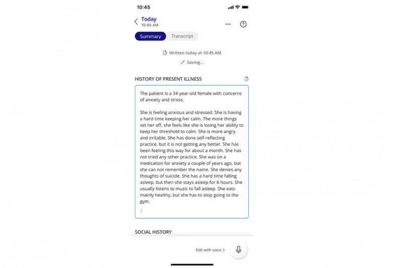 Screenshot of a clinical summary