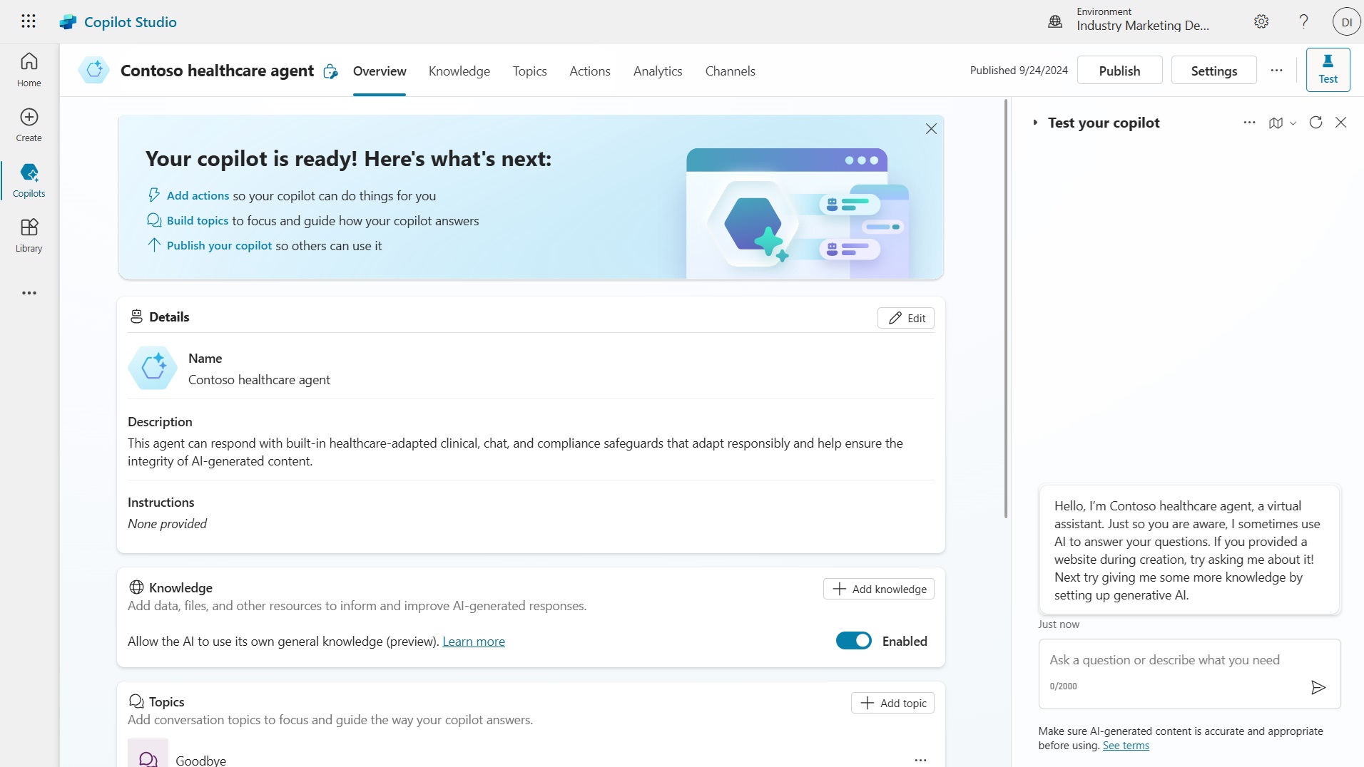 Healthcare agent service in Microsoft Copilot Studio