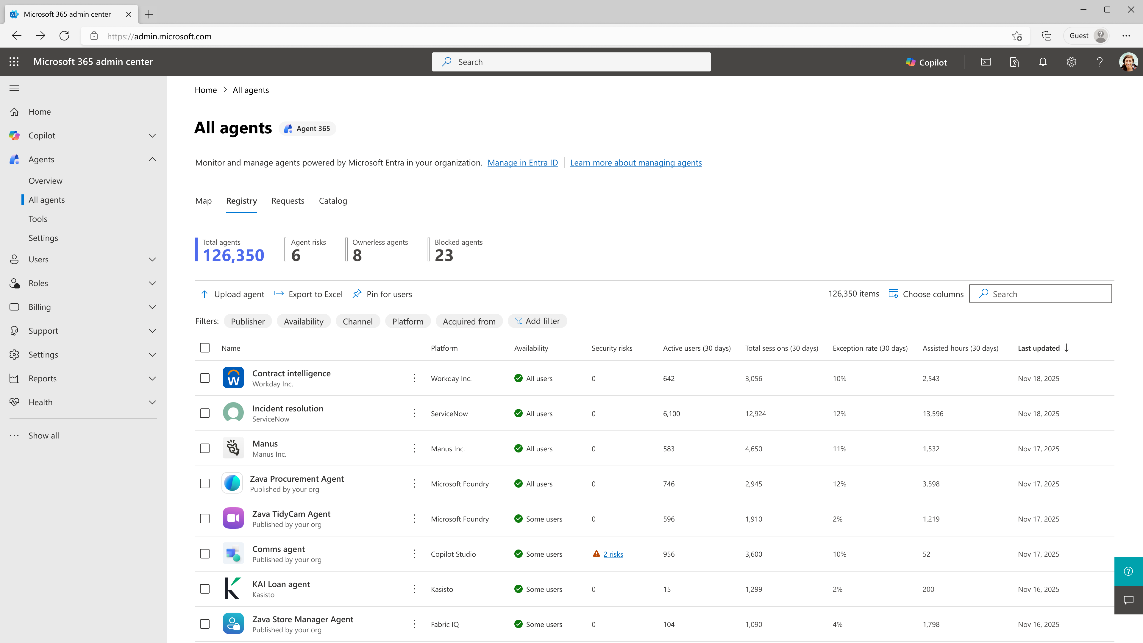 Screenshot of Agent 365 Registry.