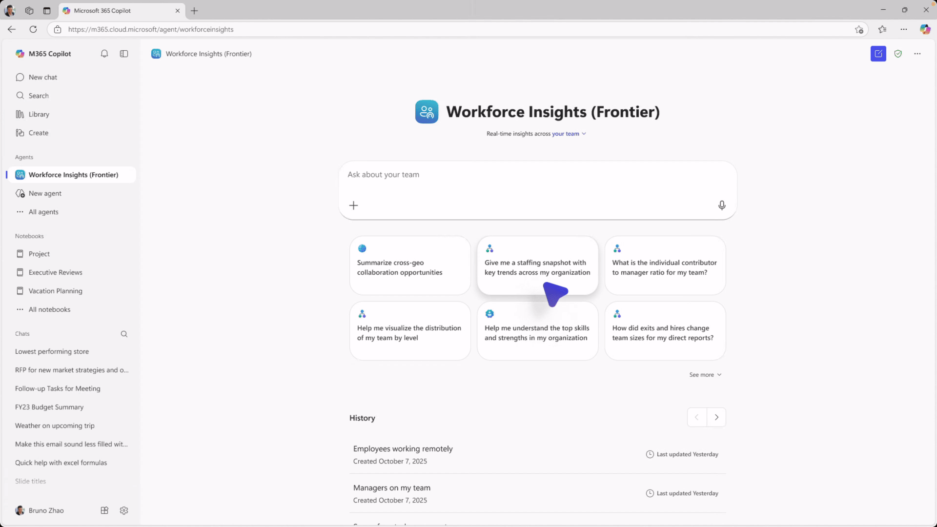 Video demonstration of Workforce Insights Agent generating data-driven insights for workforce planning.