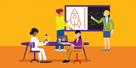 Animated graphic shoes women in various STEM fields