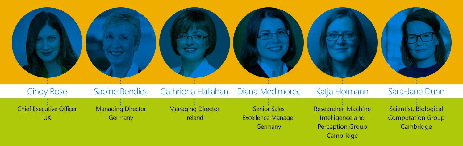 Graphic shows six female leaders at Microsoft in Europe