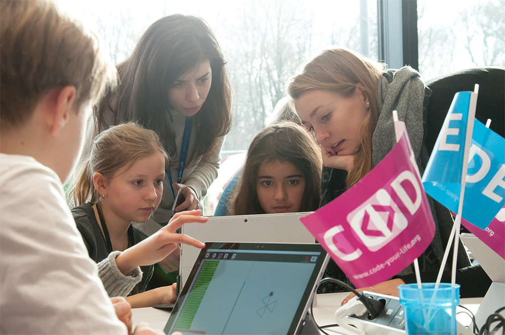 Children participating in Hour of Code