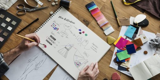 Fashion designer sketching from above