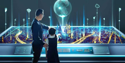 Image of man and child looking at a hologram