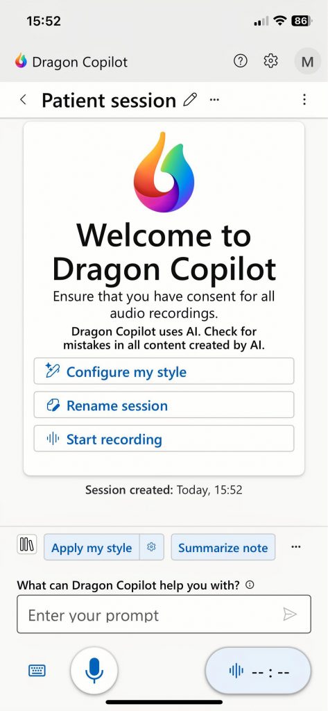 Dragon Copilot mobile screengrab